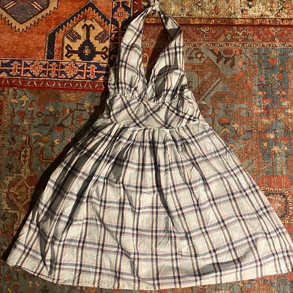Merona Plaid/Light Blue Cotton Halter Dress - Picture 1 of 6